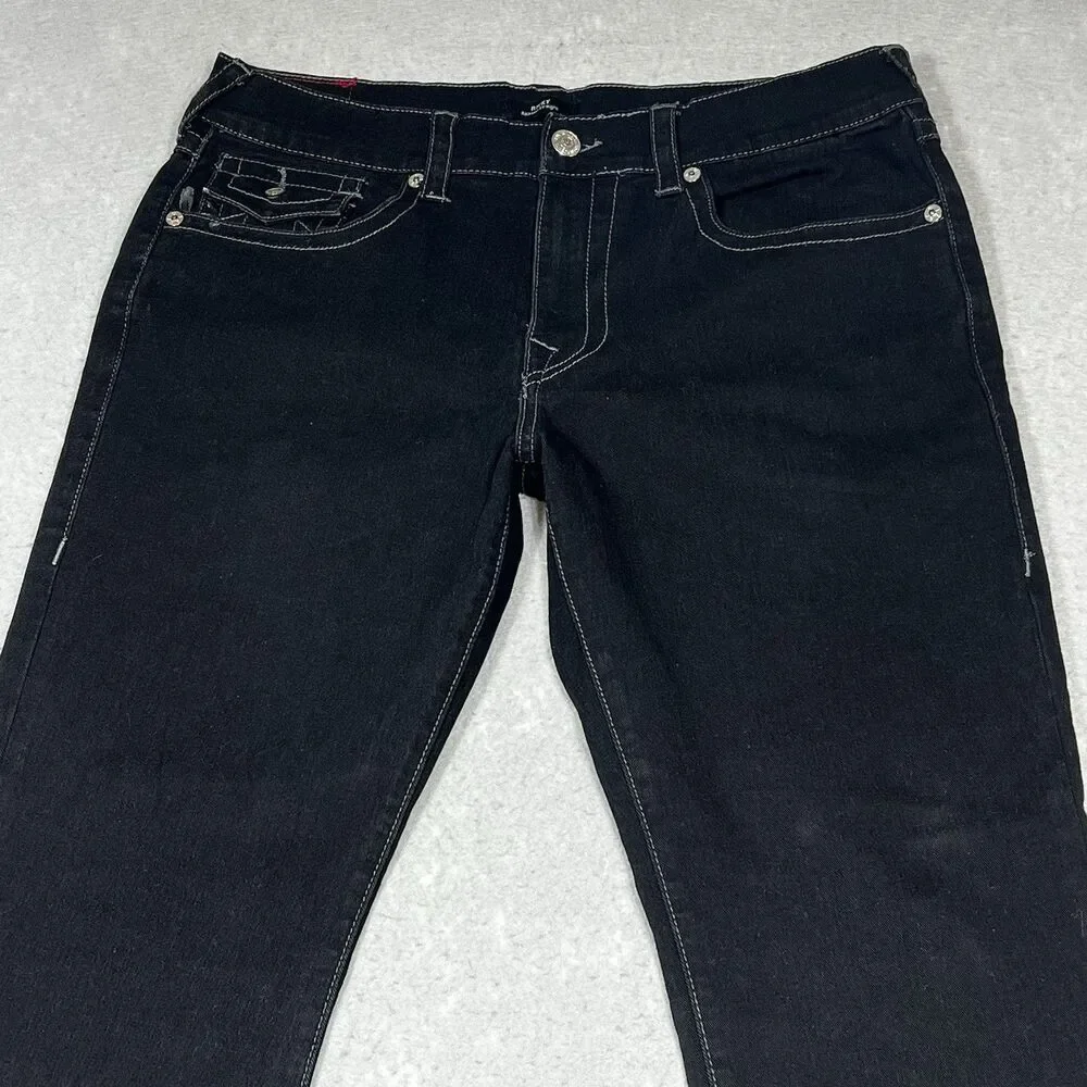 True Religion Jeans Mens Size 35 Black Ricky Straight Jeans Flap Pocket